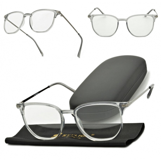 Plusy +2.25 szare okulary do czytania kwadratowe korekcyjne ST322